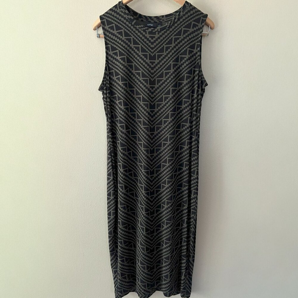 Army Green and Black Sleeveless Midi Body Con Dress Size L Grunge Western - Picture 1 of 4